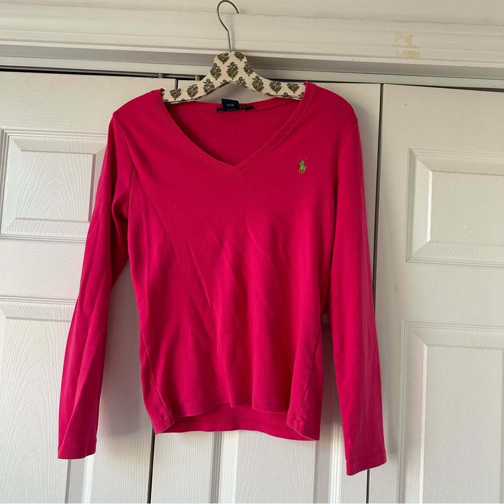 Ralph Lauren Sport Hot Pink V Neck Top